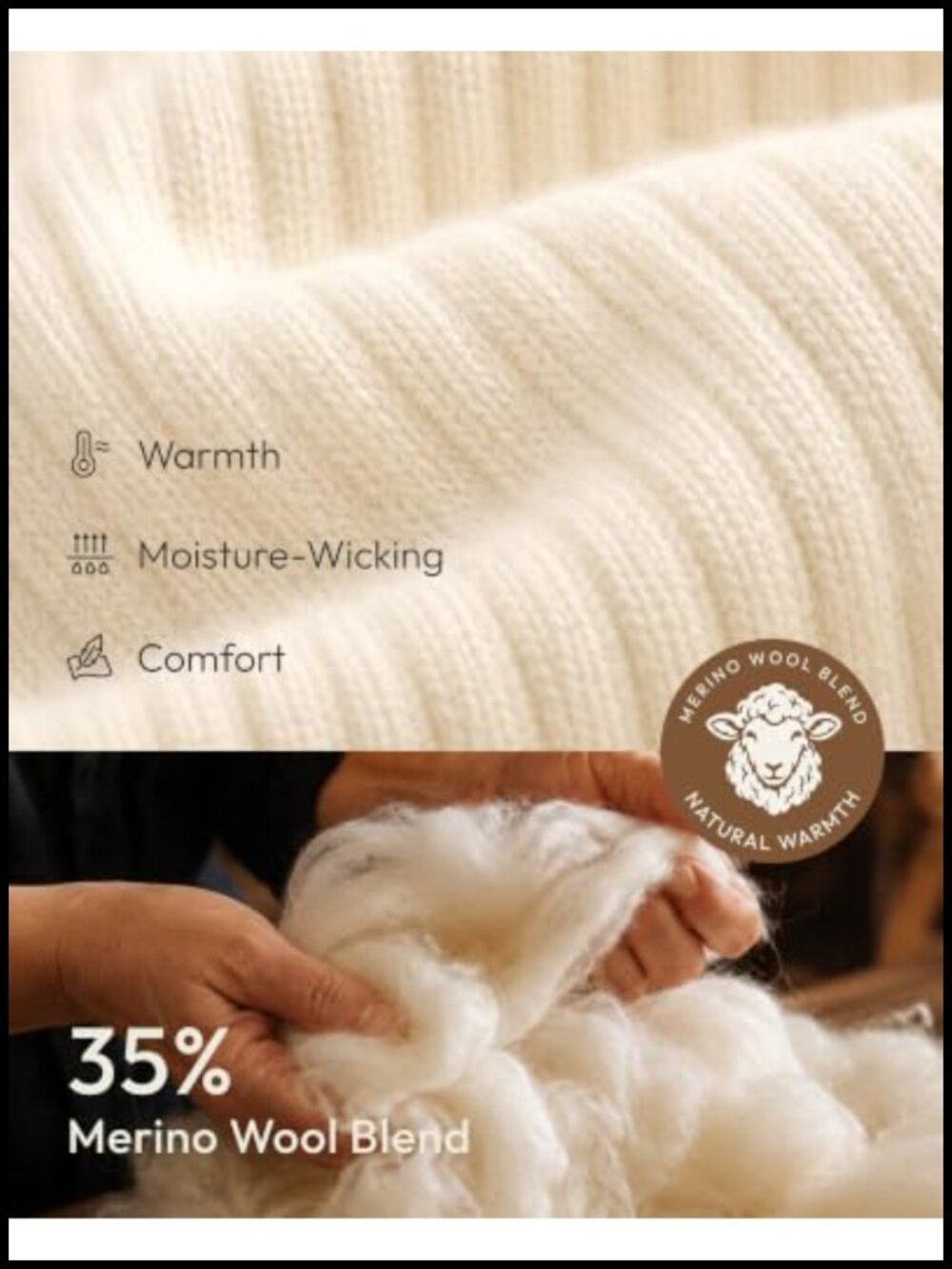 Merino Wool Ruffle Crew Socks 5 Pairs Warm Ribbed Knit Women - Picture 3 of 6